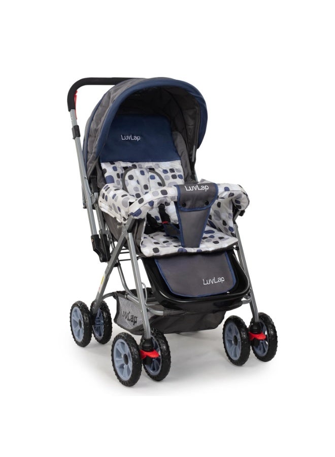 LuvLap Sunshine Baby Stroller/Pram for 0 to 3 Years, New Born/Toddler/Kid, 5 Point Safety Harness, Adjustable backrest, 360° Swivel Wheel, Large Storage Basket, Reversible Handlebar(Navy Blue) - Image 1